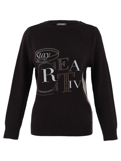 D75304 WHITE Creative Print Weekend Knit Jumper