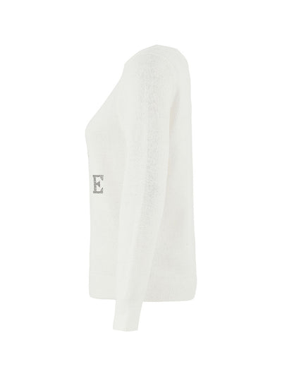 D75304 WHITE Creative Print Weekend Knit Jumper
