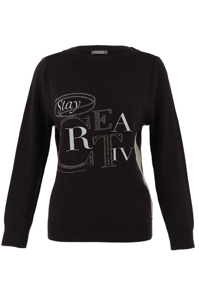 D75304 BLACK Creative Print Weekend Knit Jumper