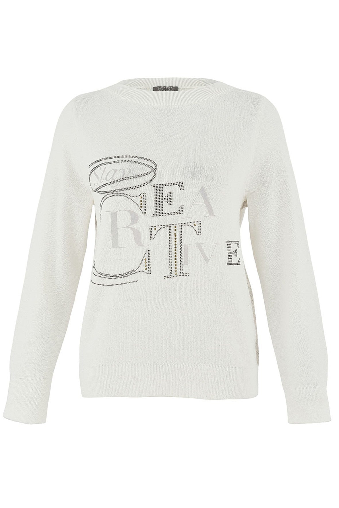 D75304 WHITE Creative Print Weekend Knit Jumper
