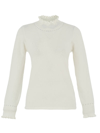 D75309 SOFT BLUE Ruffle Polo Knit Jumper With Hot-Fix