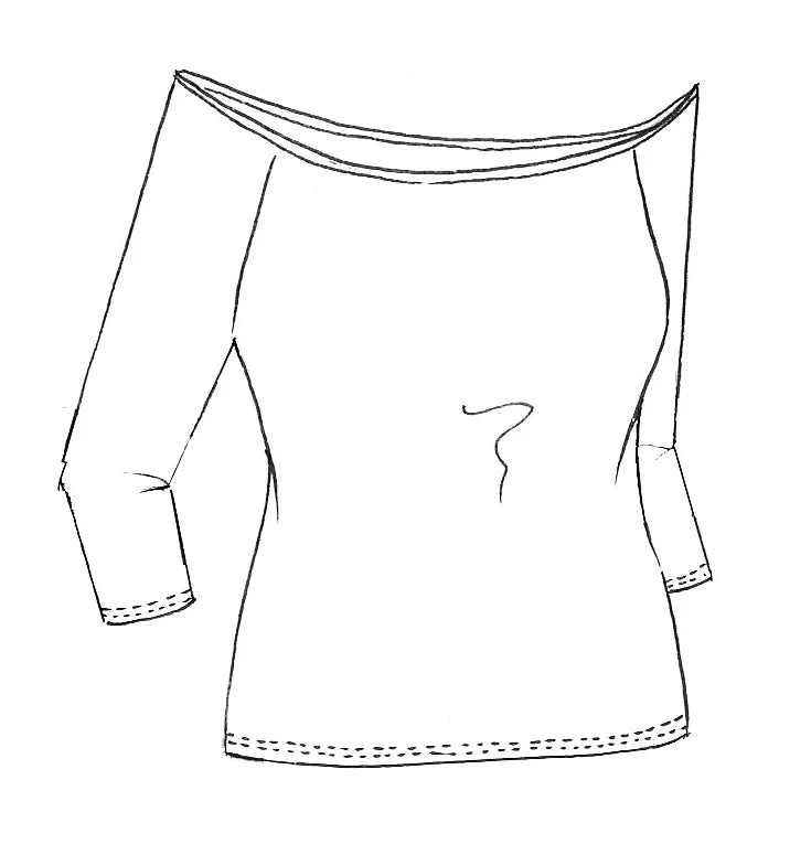 7547L NAVY Off Shoulder 3/4 Sleeve Top