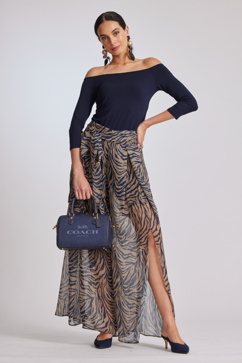 7547L BLACK Off Shoulder 3/4 Sleeve Top