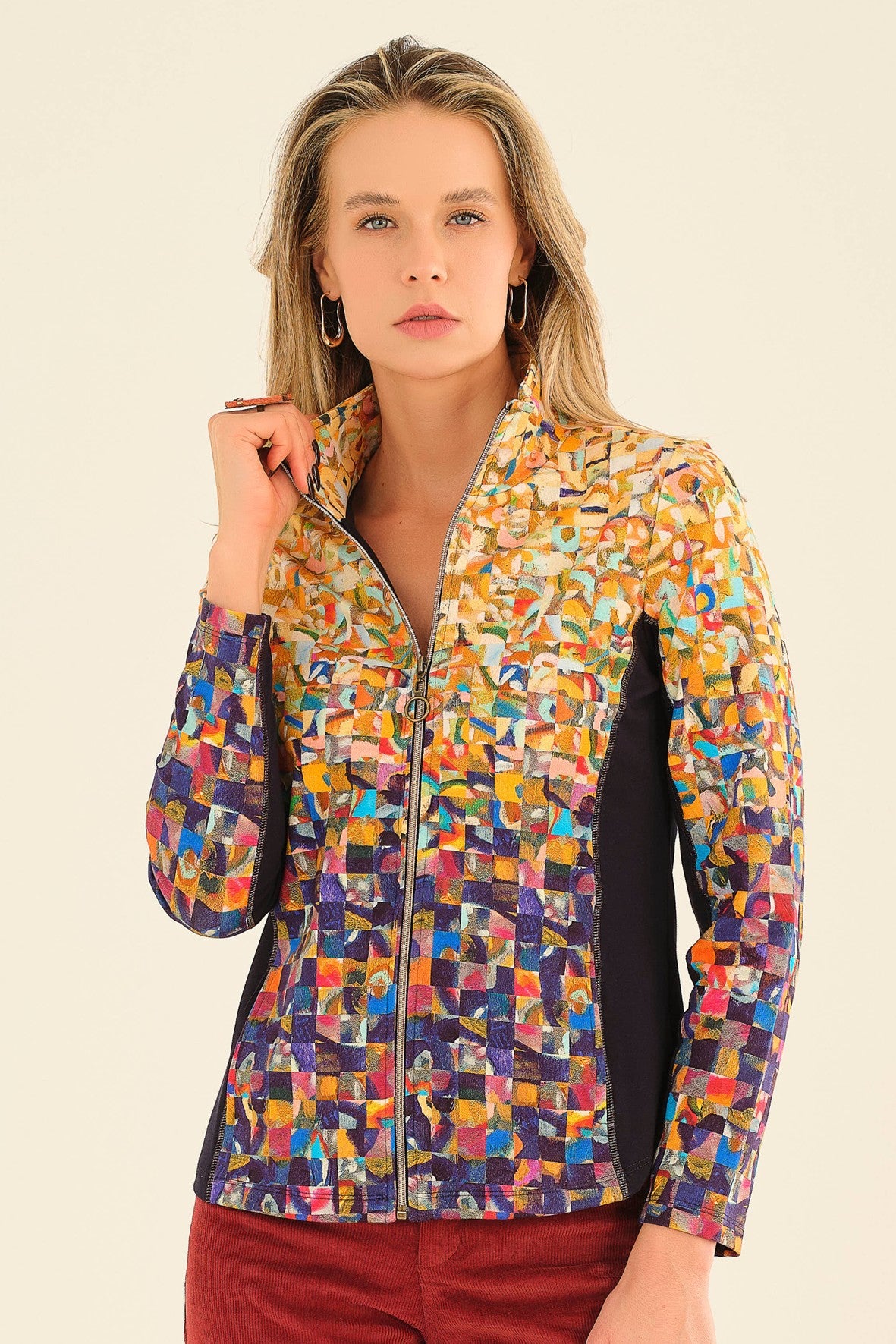 D75616 Artist Print Weekend Zip Up Cotton Knit Jacket