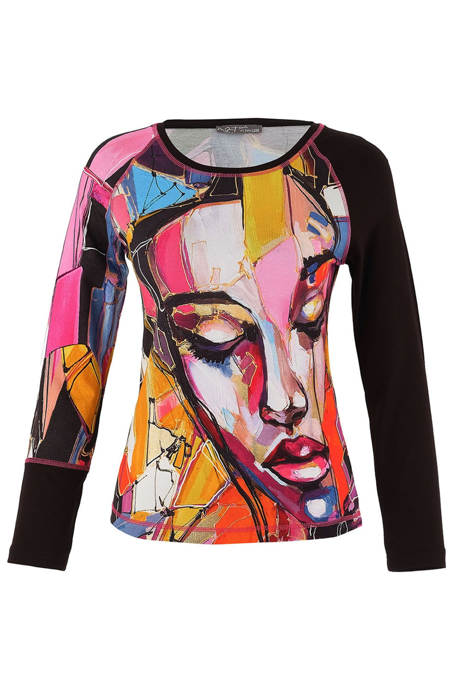 D75620 Faces Abstract Print Viscose Top