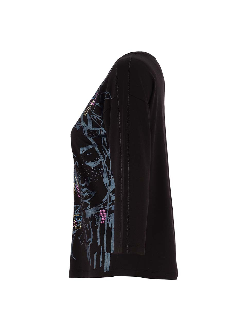 D75622 Nightlife Face Print Viscose Top