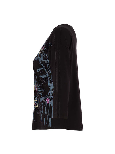 D75622 Nightlife Face Print Viscose Top