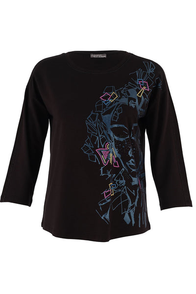 D75622 Nightlife Face Print Viscose Top