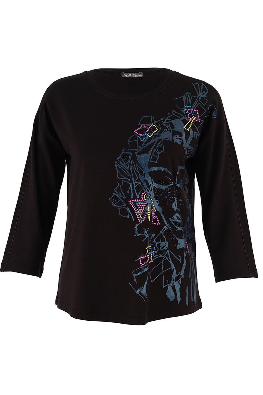 D75622 Nightlife Face Print Viscose Top