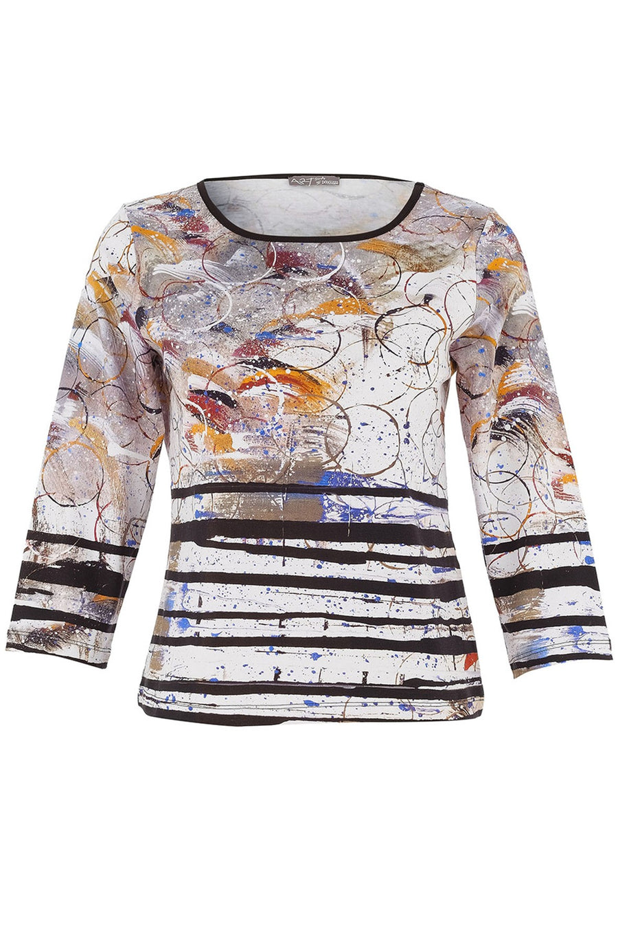 D75650 Round Neck Artist Stripe Lose Fit  Viscose Top