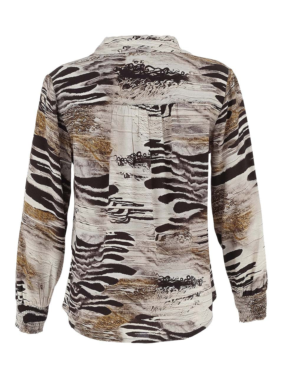 D75685 Viscose Artist Print Shirred Cuff Shirt