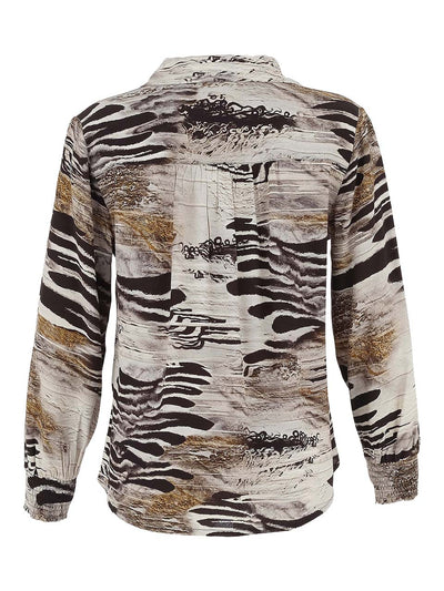 D75685 Viscose Artist Print Shirred Cuff Shirt