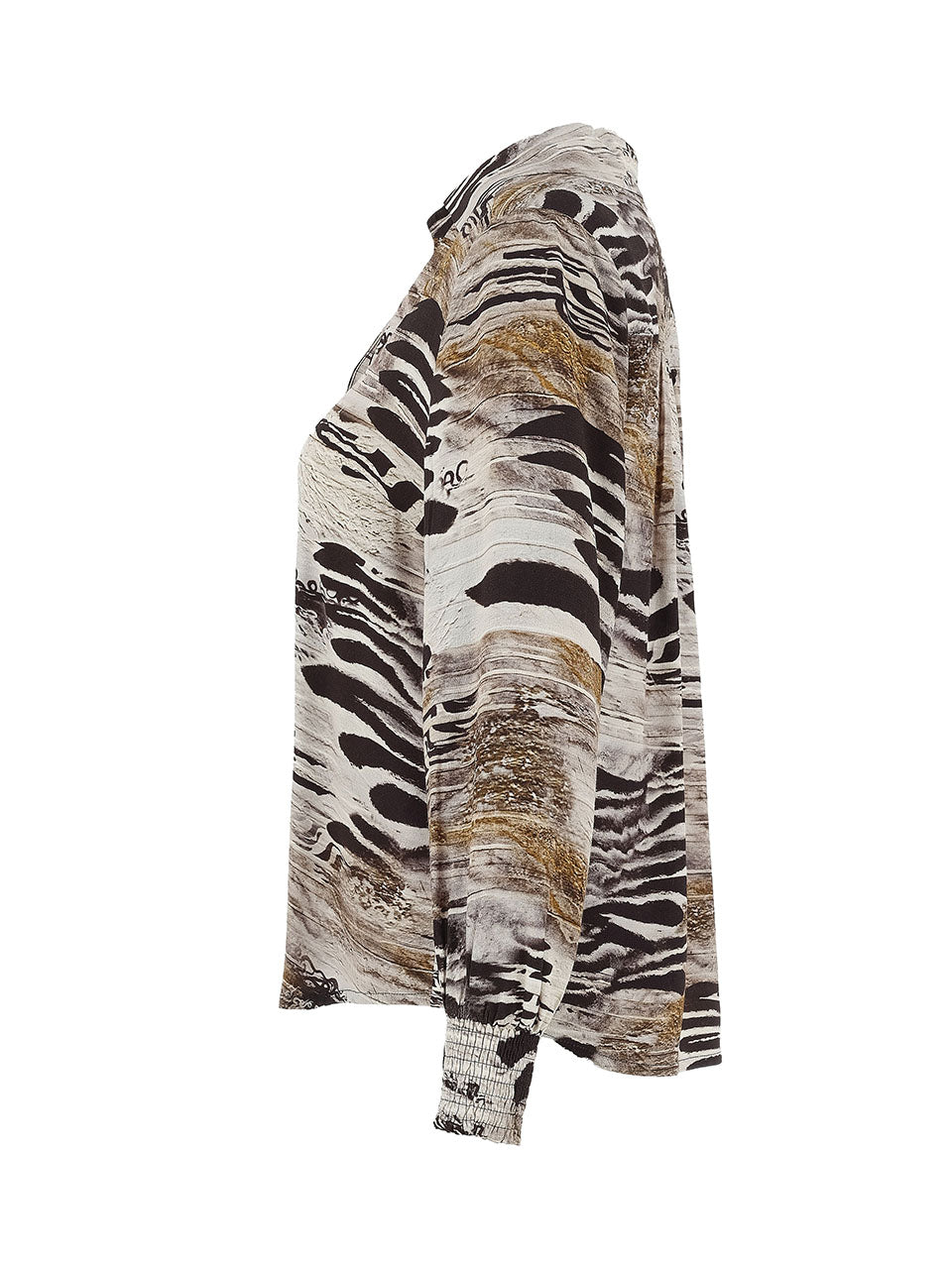 D75685 Viscose Artist Print Shirred Cuff Shirt