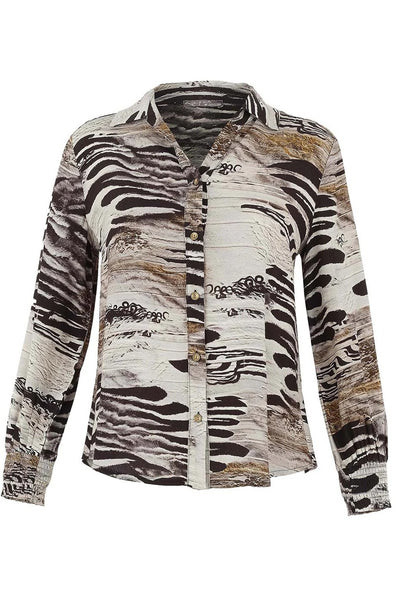D75685 Viscose Artist Print Shirred Cuff Shirt