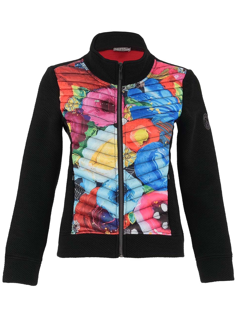 D75707 Flower Print Quitted Zip Up Jacket