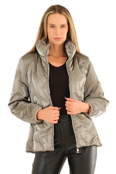 75805 BLACK Luster Taffeta Quilted Puffer Jacket