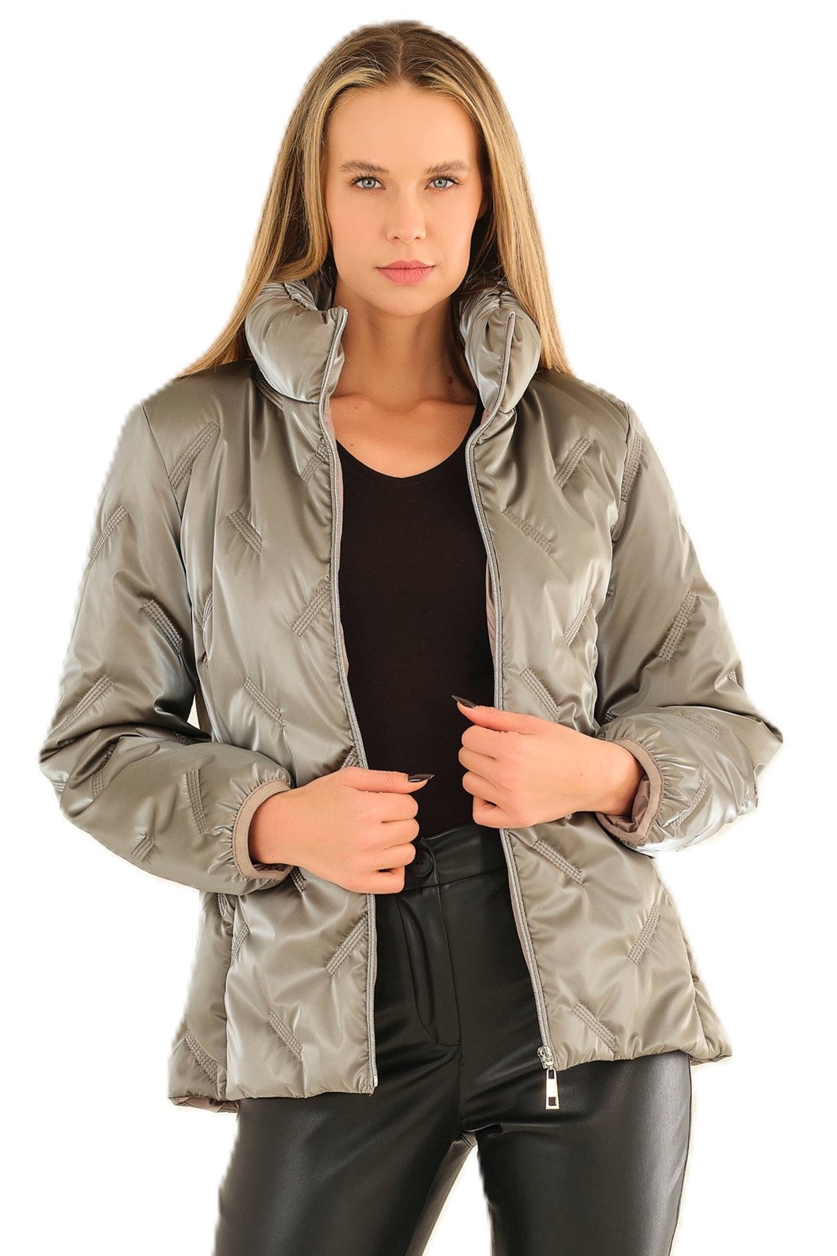 75805 TAUPE Luster Taffeta Quilted Puffer Jacket