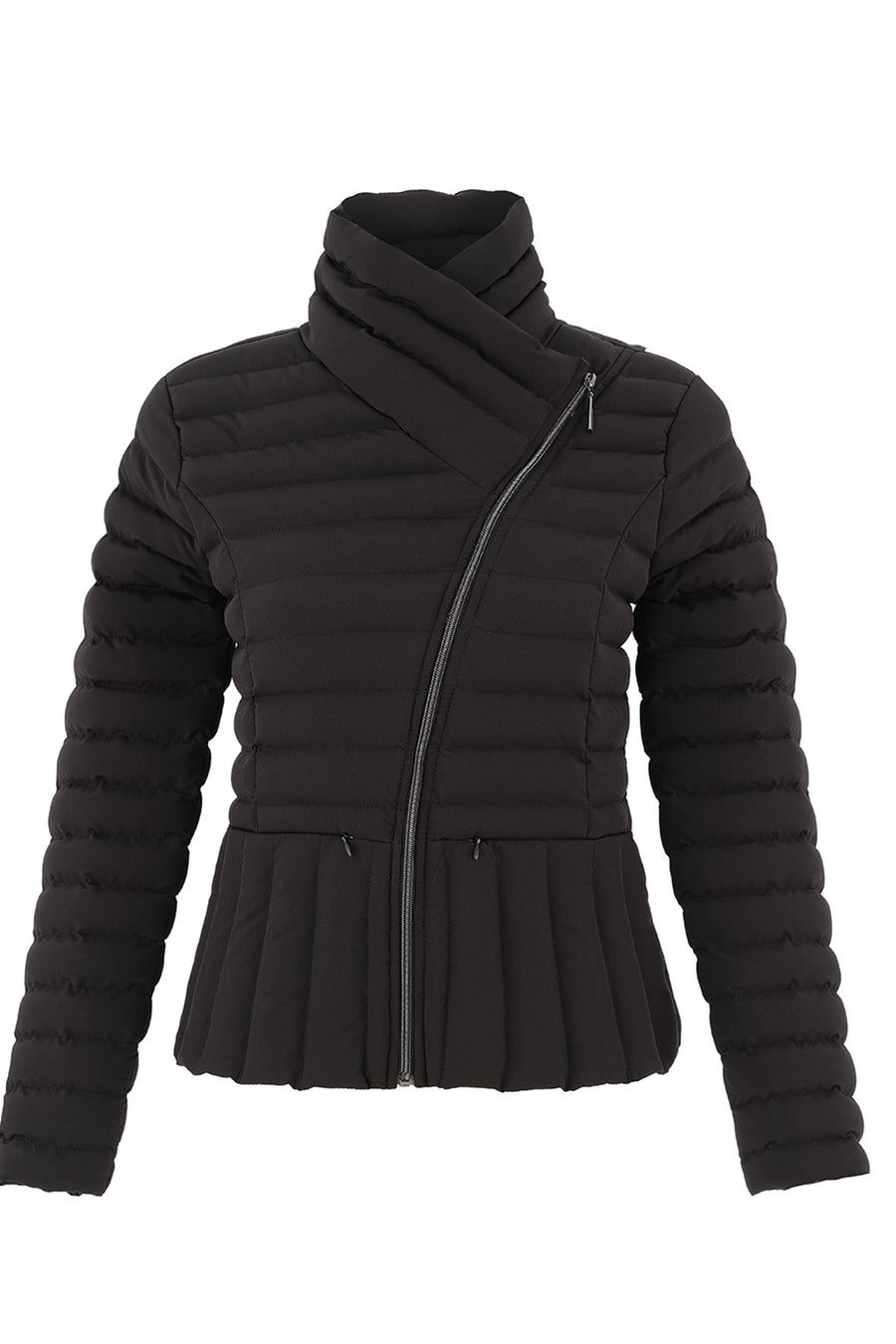 75810 OFF BLACK Asymmetric Zip-up Shaped Puffer Jacket