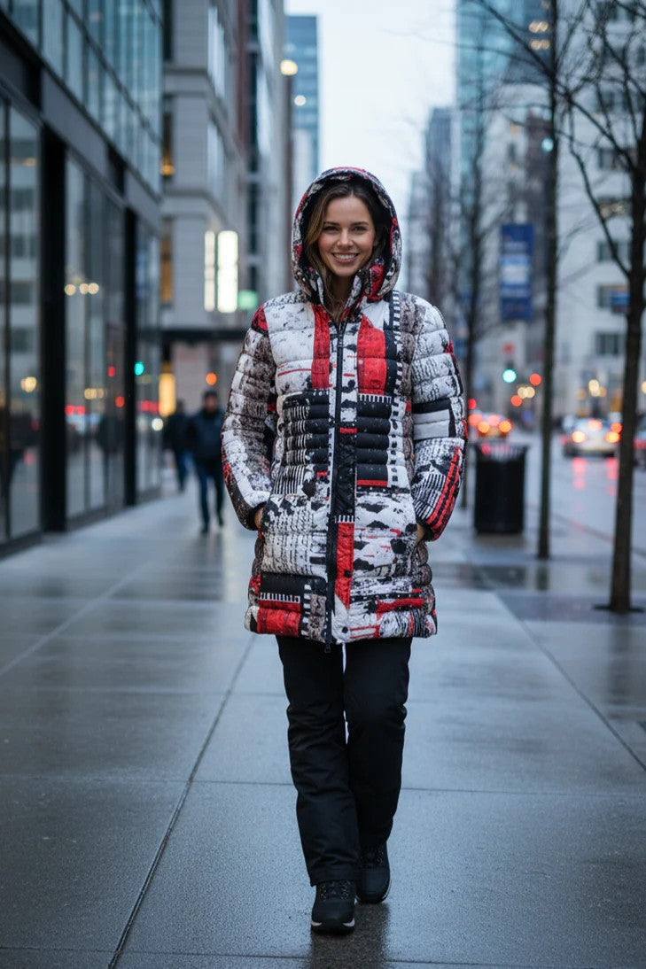 75841 ARTIST PRINT Hooded Fine Quilt Puffer Coat