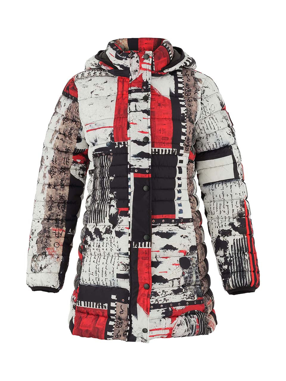 75841 ARTIST PRINT Hooded Fine Quilt Puffer Coat