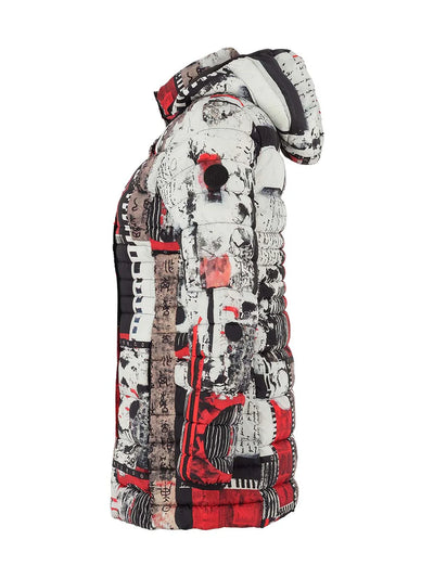 75841 ARTIST PRINT Hooded Fine Quilt Puffer Coat