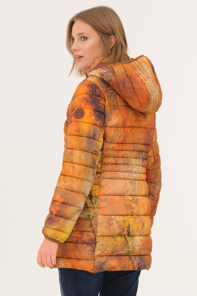 75842 ARTIST PRINT Hooded Fine Quilt Puffer Coat