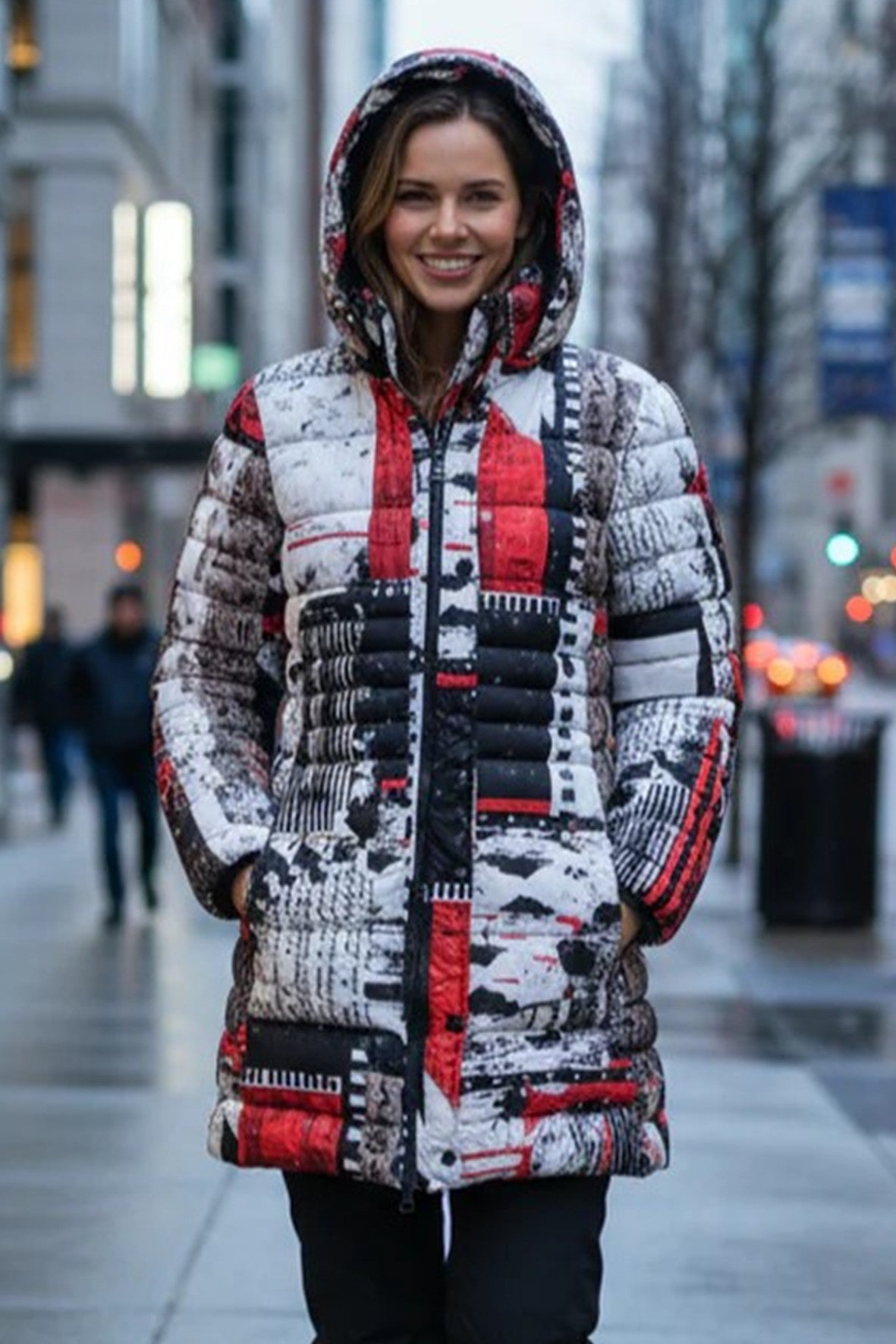 75841 ARTIST PRINT Hooded Fine Quilt Puffer Coat