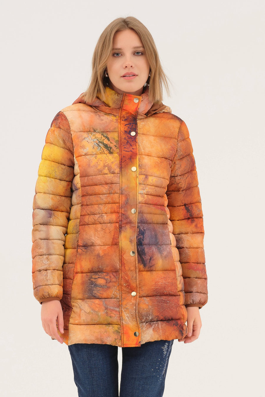 75842 ARTIST PRINT Hooded Fine Quilt Puffer Coat