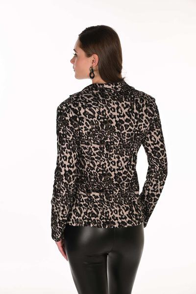 FL263275 Flocked Leopard Square Button Shaped Blazer