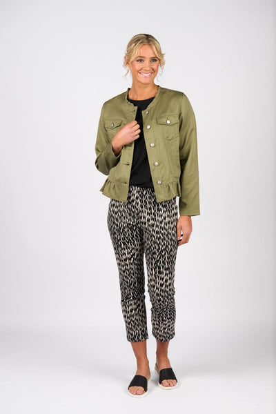 2047 Olive Ruffle Hem Tencel Denim Jacket