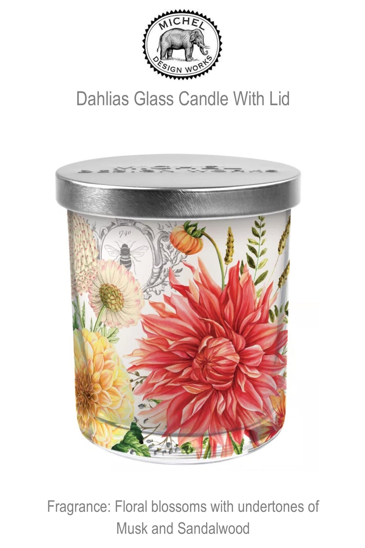 831418 MDW Dahlias Glass Jar Candle With Lid