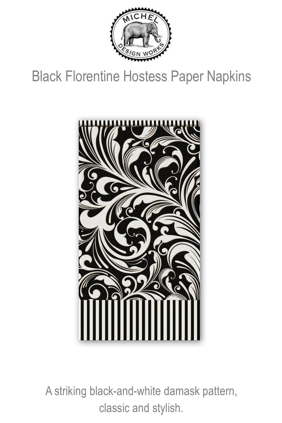 807812 MDW Black Florentine Hostess Paper Napkins