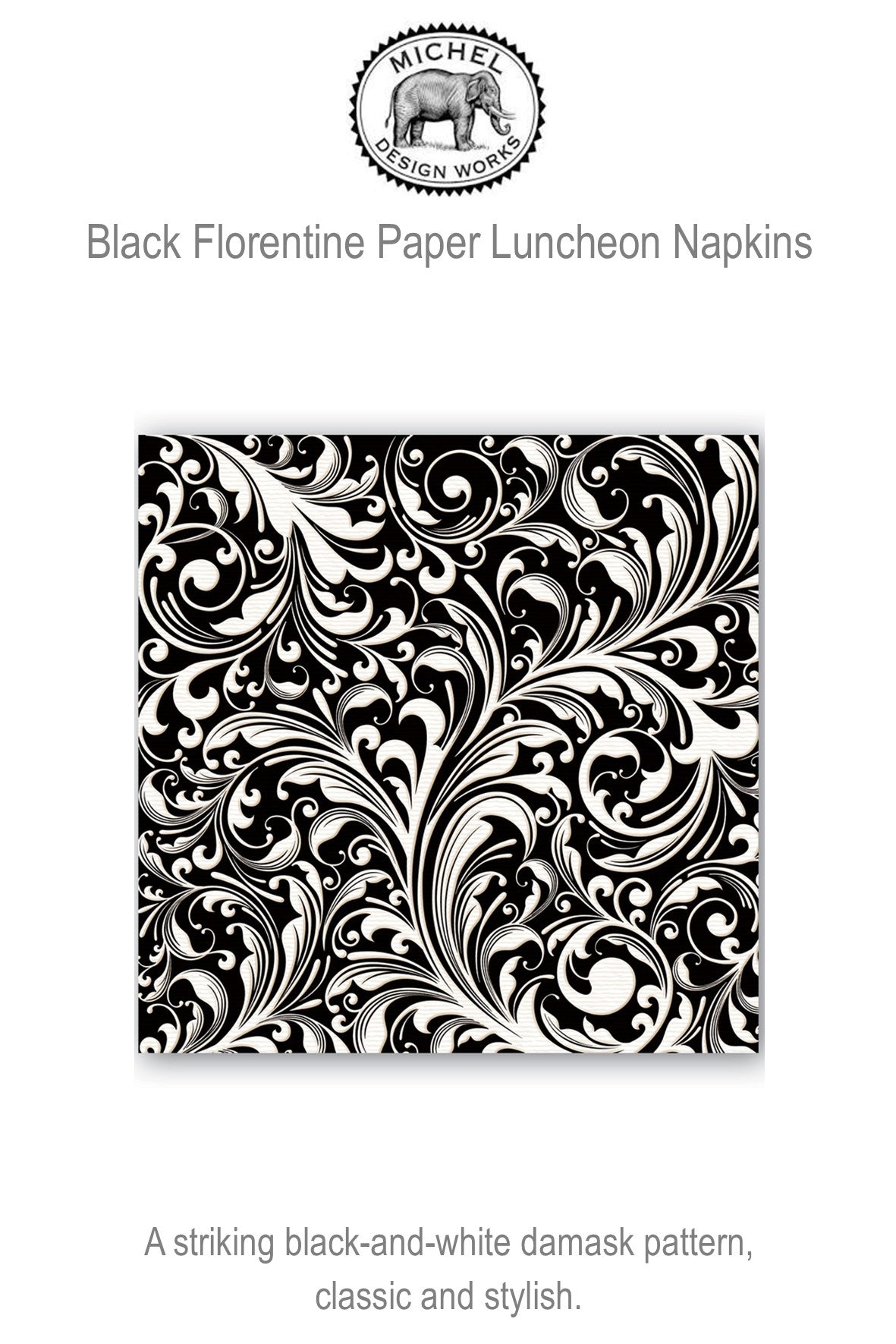 817182 MDW Black Florentine Paper Luncheon Napkins