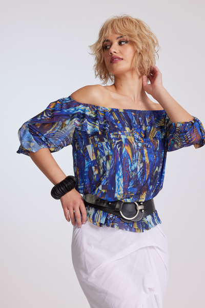 8412P Mesh Ruffle Neck Top