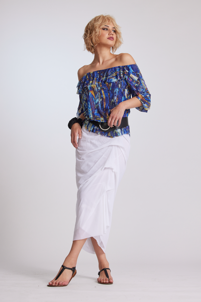 8412P Mesh Ruffle Neck Top