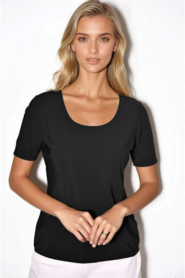 8437 BLACK Scoop Neck Microjersey Body Tee