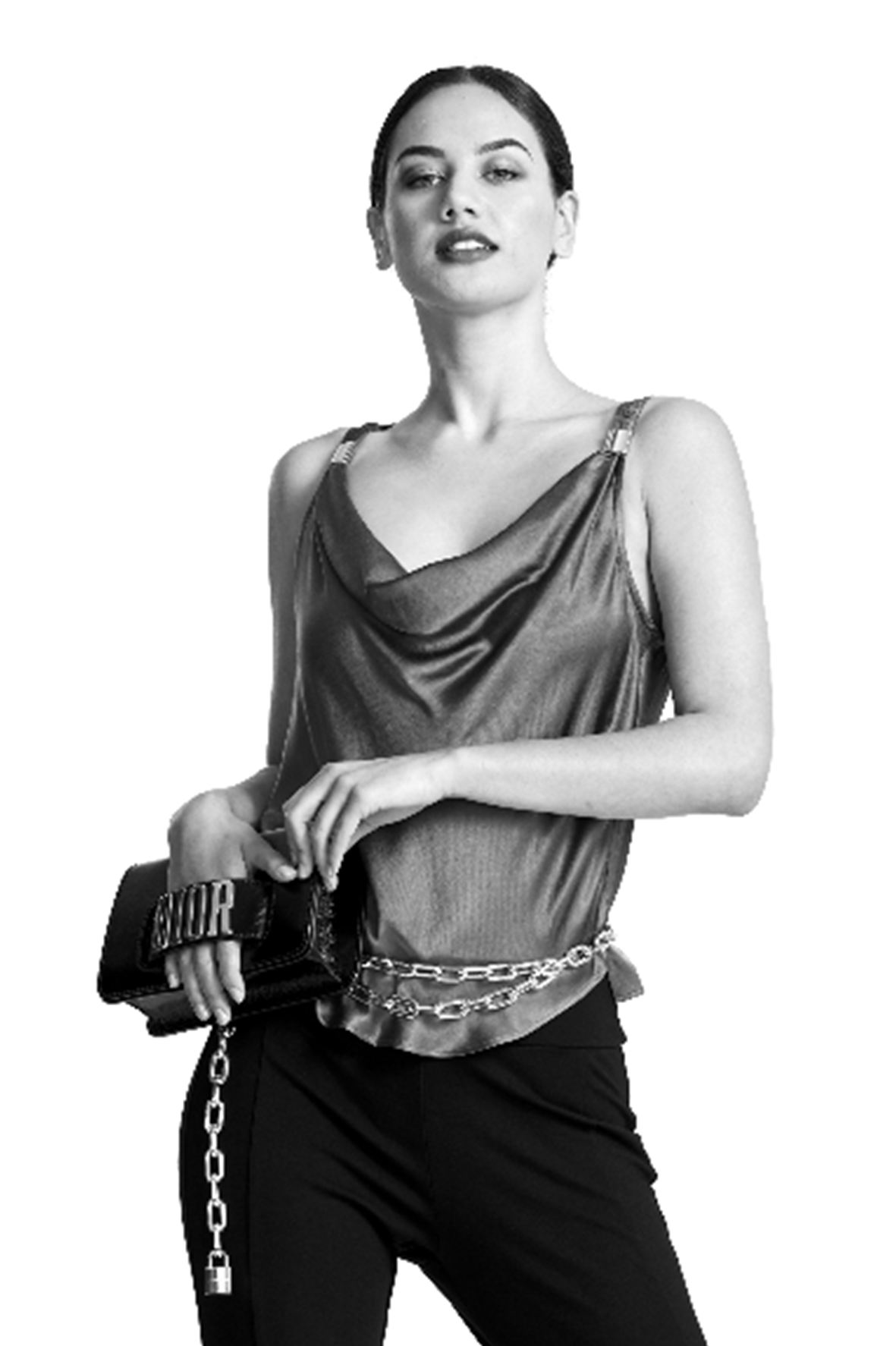 black satin cowl neck cami