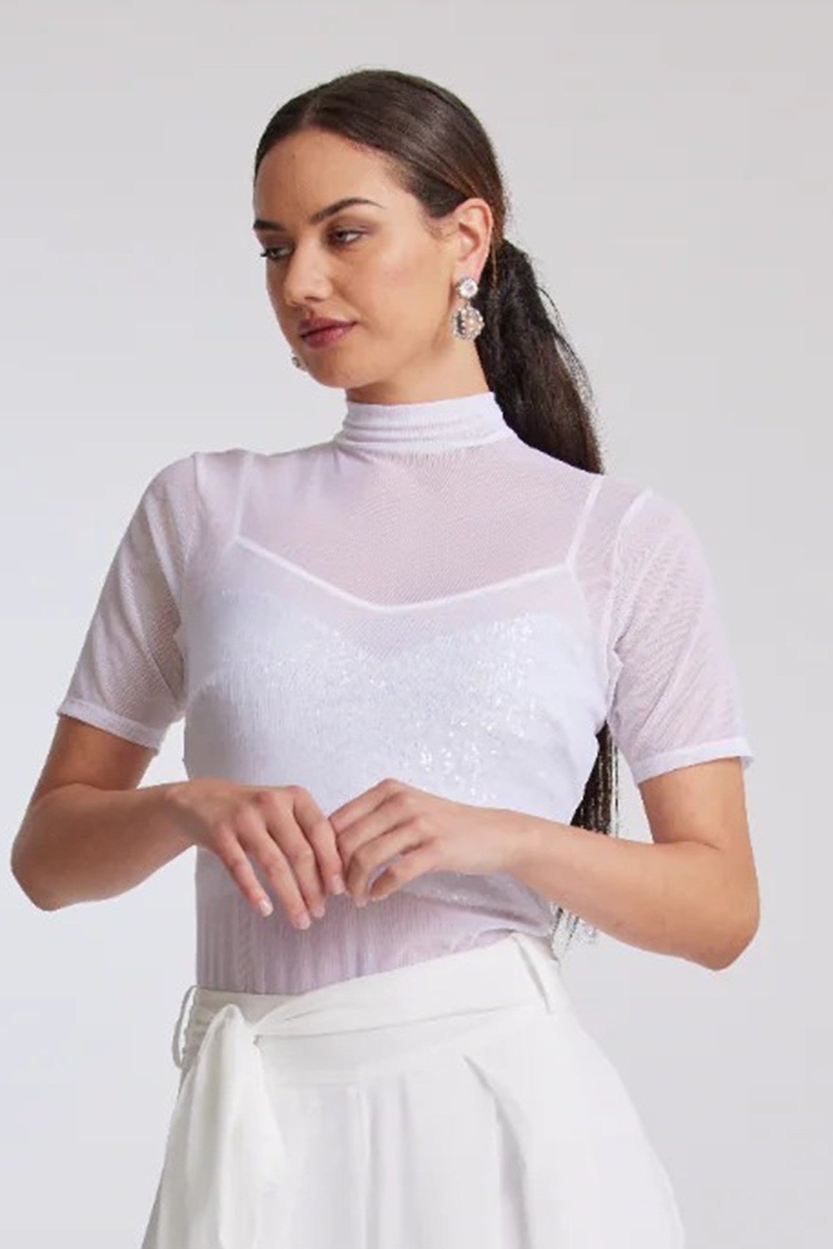 8931 WHITE Sheer Mesh Polo Tee