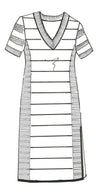 8945 Stripe V Neck Short Sleeve Sheath Dress