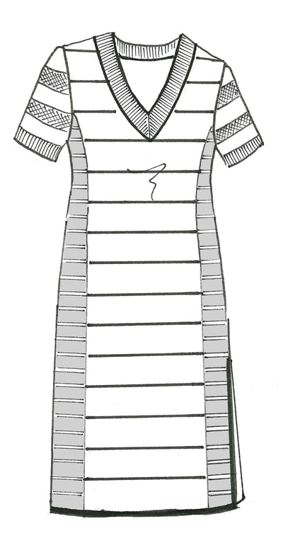 8945 Stripe V Neck Short Sleeve Sheath Dress