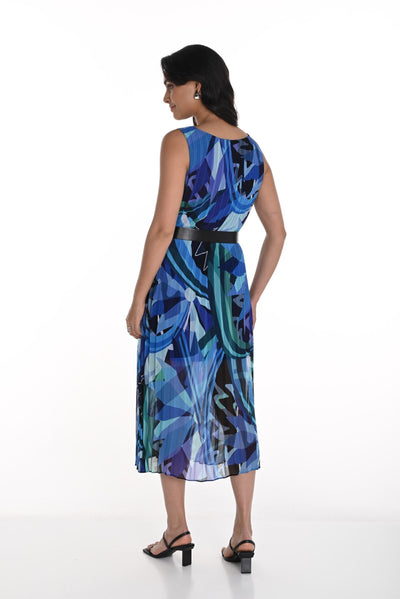 256324 Pleated Chiffon Boat S/Less Neck Dress