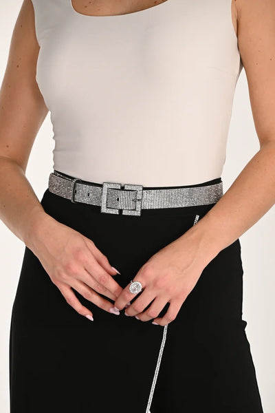 A26802 Silver Rhinestone Jean Belt