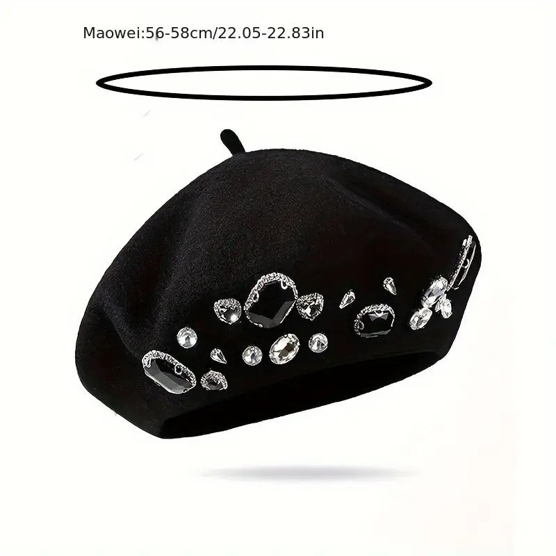 D0014 Crystal Studs Wool Beret