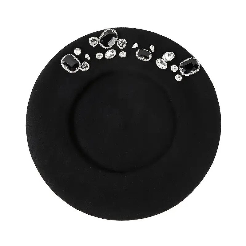 D0014 Crystal Studs Wool Beret