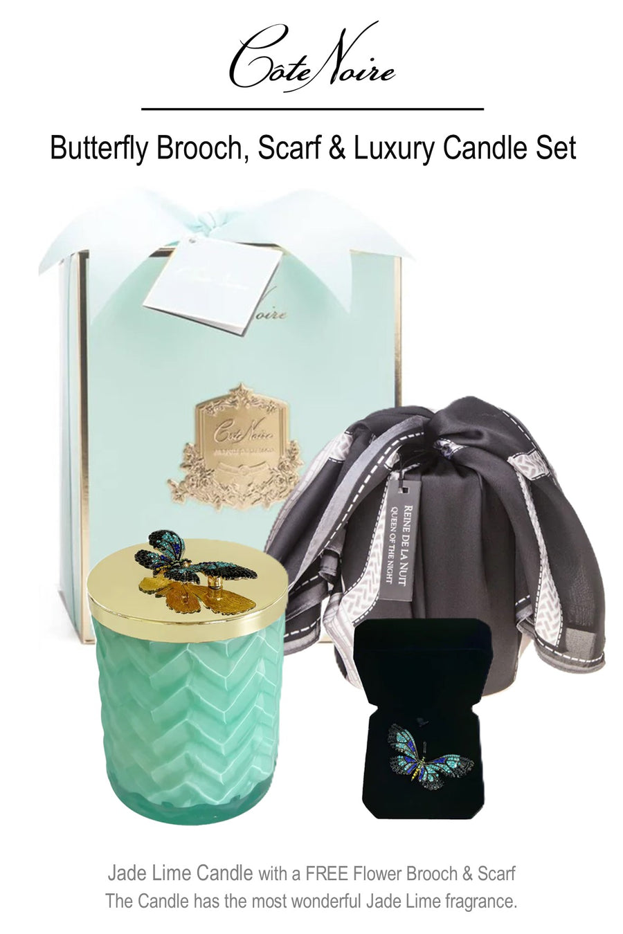 HCG51 Cote Noire Butterfly Brooch /  Candle & Scarf Gift