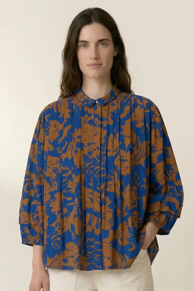 L&H INK Print Pintuck Pleat Bell Sleeve Organic Cotton Shirt