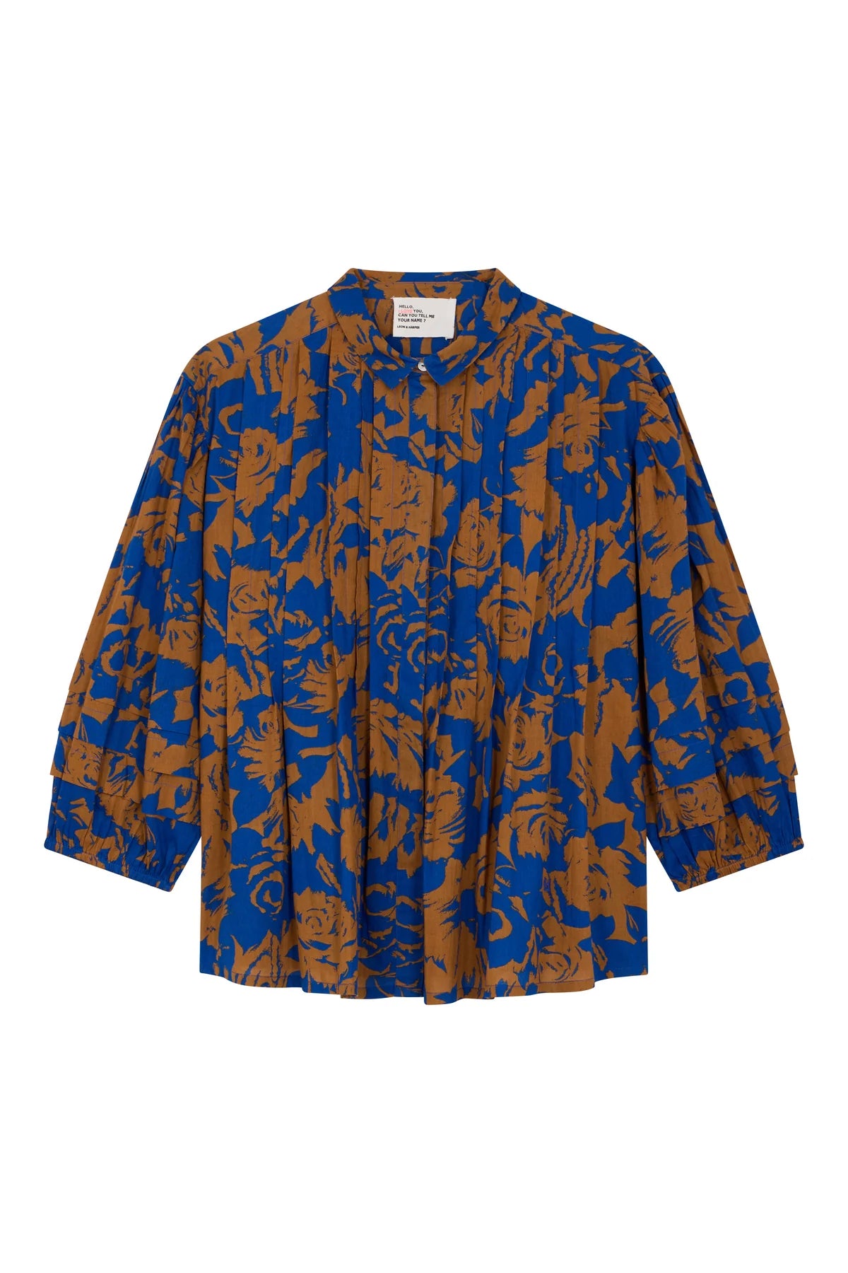 L&H INK Print Pintuck Pleat Bell Sleeve Organic Cotton Shirt