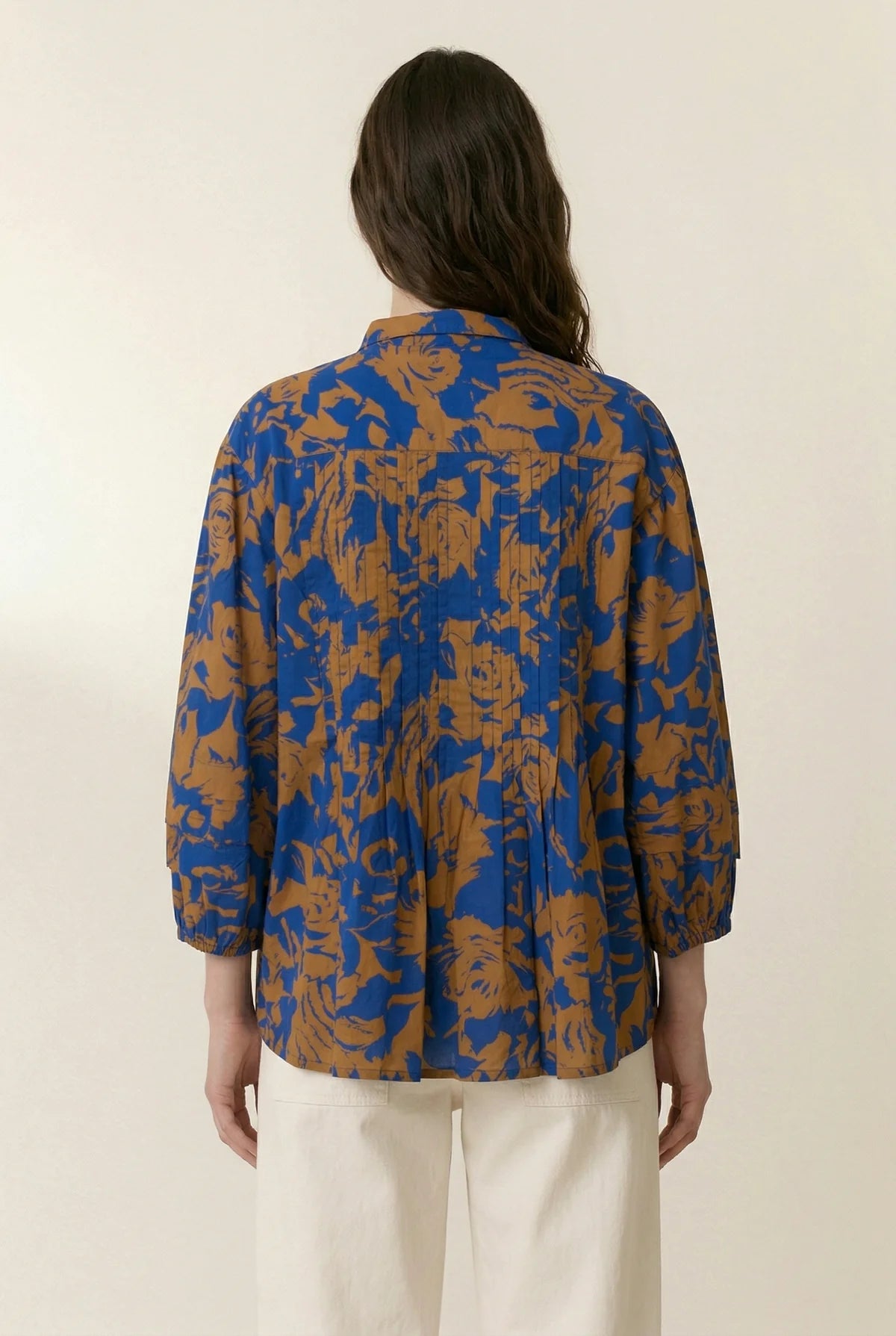 L&H INK Print Pintuck Pleat Bell Sleeve Organic Cotton Shirt