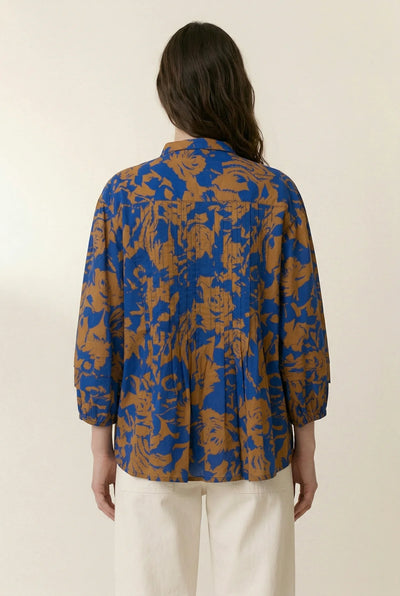 L&H INK Print Pintuck Pleat Bell Sleeve Organic Cotton Shirt