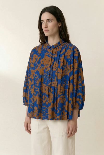 L&H INK Print Pintuck Pleat Bell Sleeve Organic Cotton Shirt